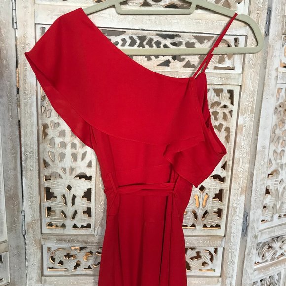 Likely Leilani Asymmetrical Chiffon Red Gown 2 - Picture 11 of 12